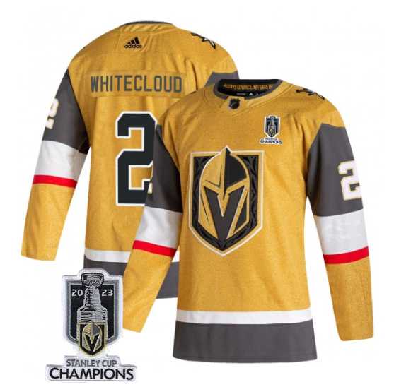 Mens Vegas Golden Knights #2 Zach Whitecloud Gold 2023 Stanley Cup Champions Stitched Jersey->vegas golden knights->NHL Jersey